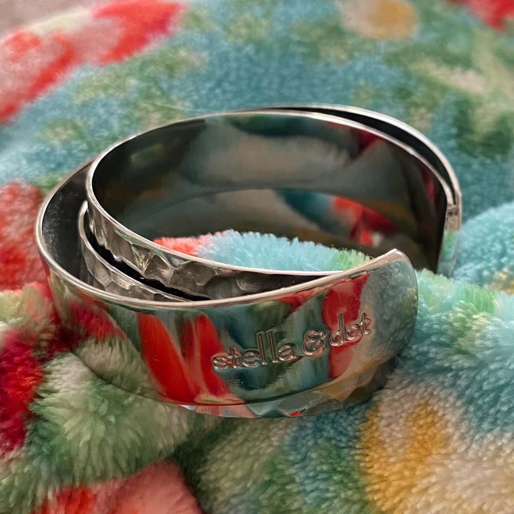 Stella & Dot Corso Cuff silver 3 ply bracelet
